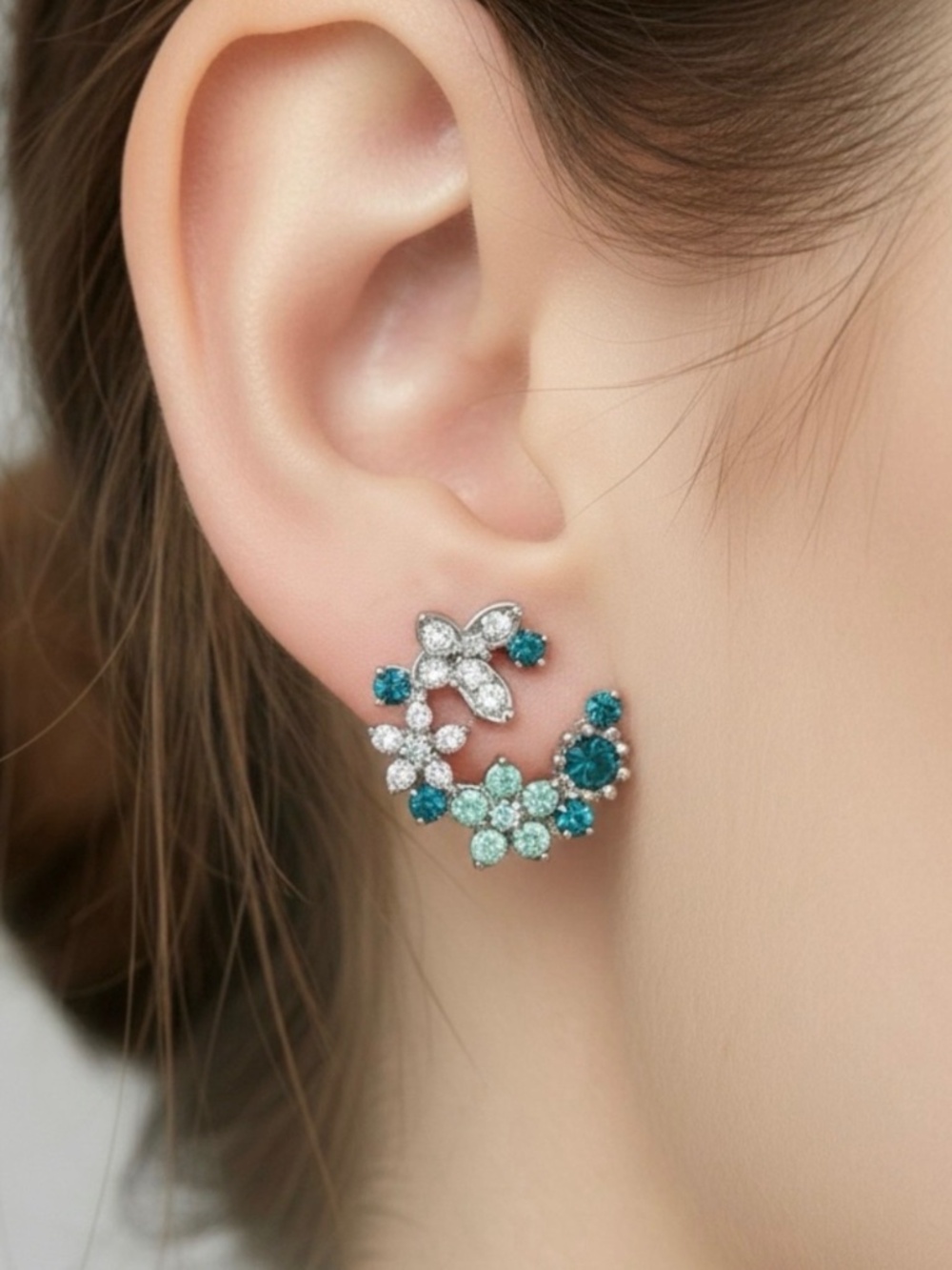 Enchanted Garden Flower Cluster Studs in Cool Blue Tones